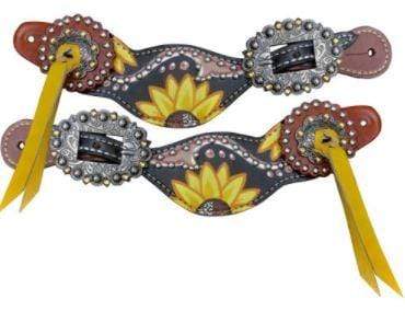 Showman Spur Straps Showman Ladies Spur Straps Black and Sunflower Printed Overlay