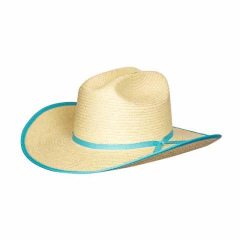 Sunbody Hats Hats ONE SIZE / Turquoise Sunbody Kids Cattleman Palm Leaf Hat Bound Edge (HGKC-BE)