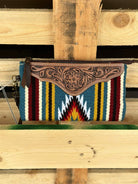 The Design Edge Handbags & Wallets Brown Multi Navajo Clutch with Tooled Leather (TSB41F)