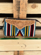 The Design Edge Handbags & Wallets Tan Multi Navajo Clutch with Tooled Leather (TSB41F)