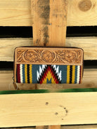 The Design Edge Handbags & Wallets Tan Multi Navajo Slim Wallet with Tooled Leather (TSB21B)