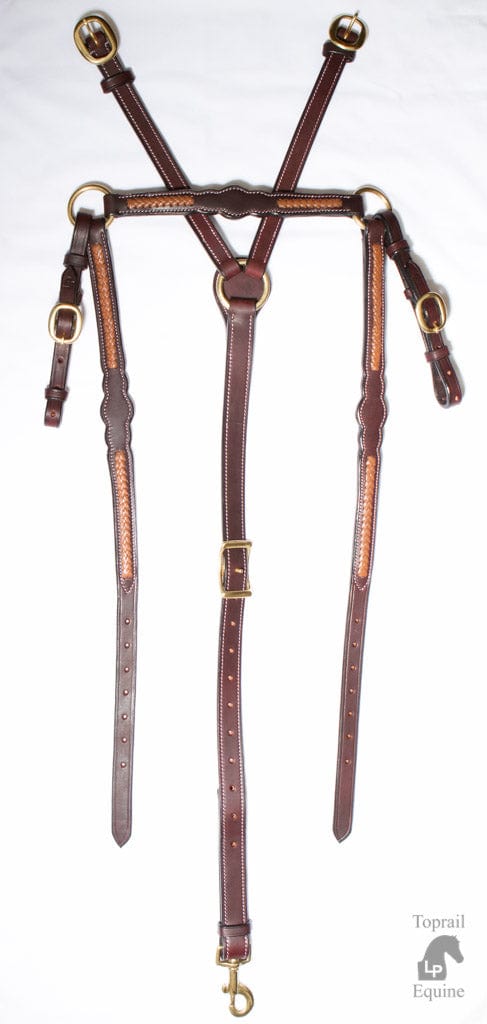 Top Rail Equine Breastplates & Martingales Cob-Full / Havana Brown Top Rail Leather Breastplate with Scalloped Browband Light Tan Plait