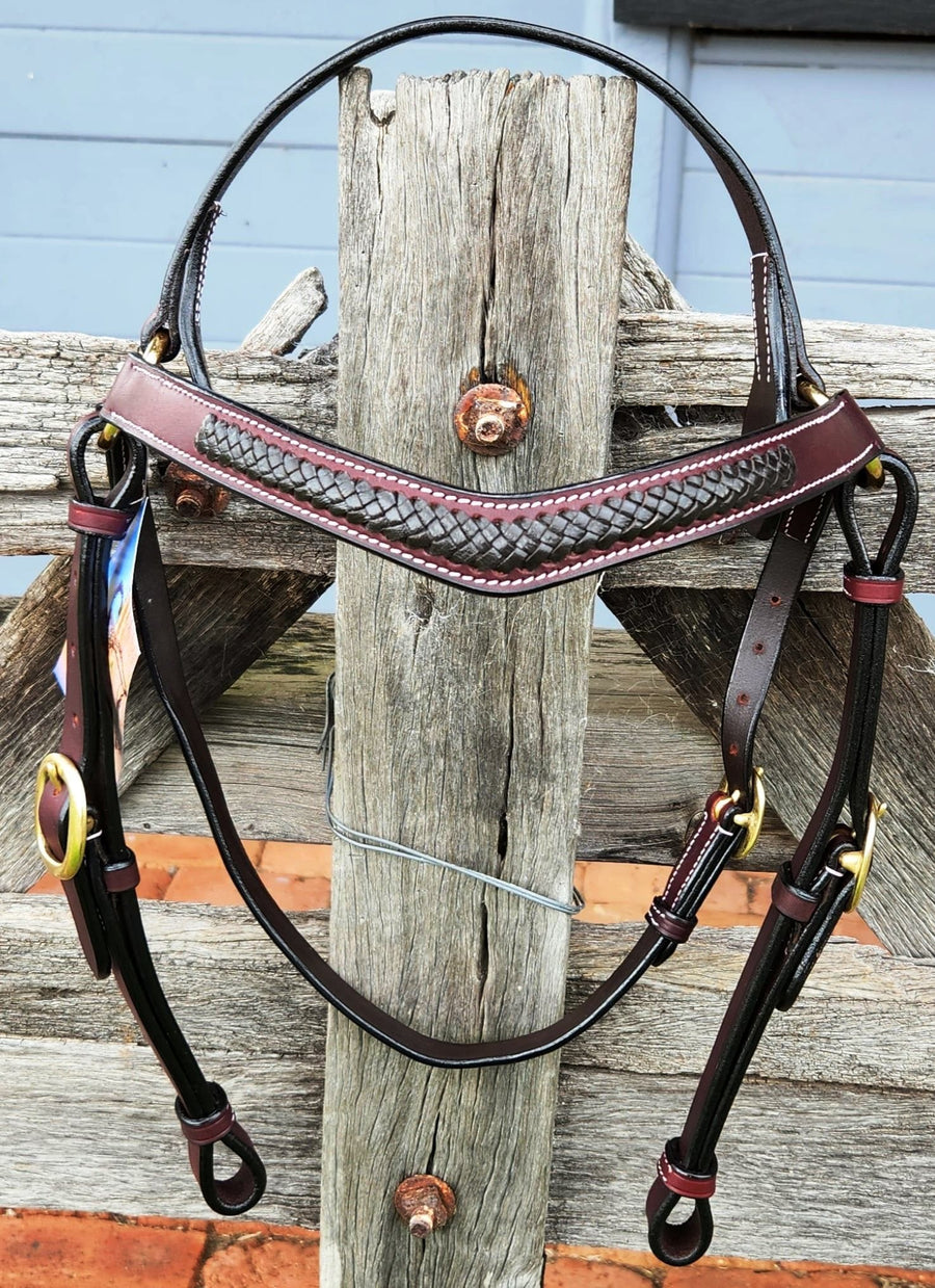 Top Rail Equine Bridles Full Toprail Bridle Leather Barcoo with Plaited Curve Browband (HS-003-GT)