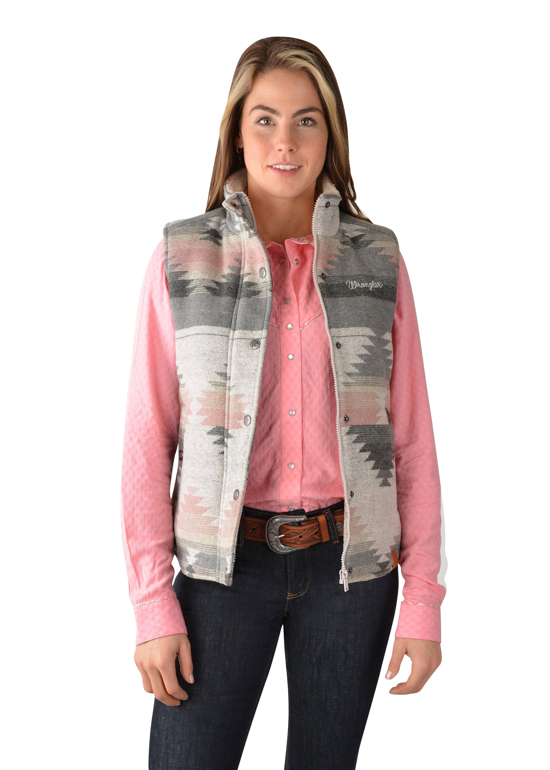 Wrangler Womens Jumpers, Jackets & Vests XS / Grey/Pink Wrangler Vest Womens Harlene (X3W2694968)